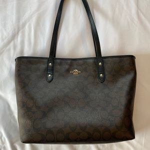 Brown and black C Coach Tote